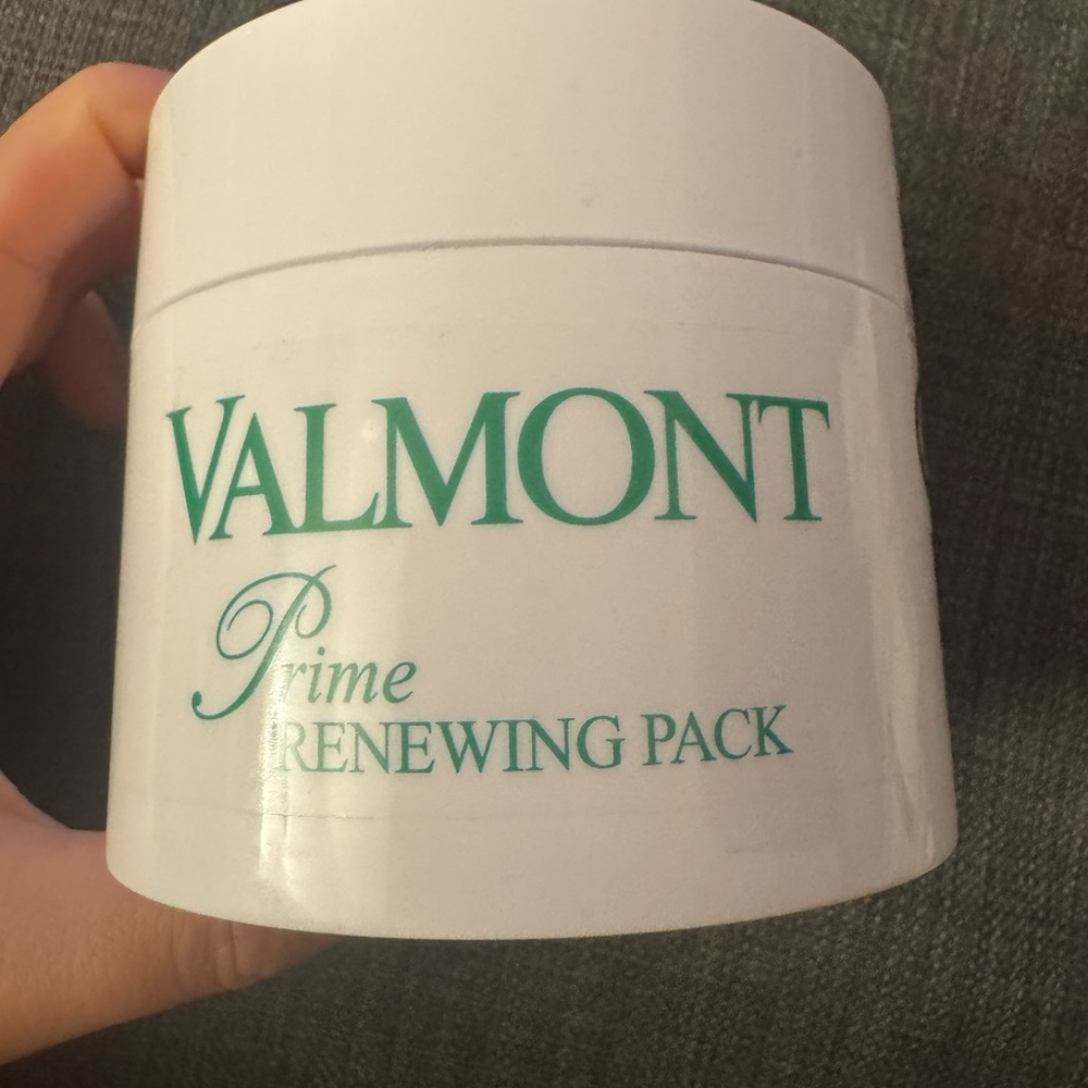 Valmont Skincare Jar in White with Green Text
